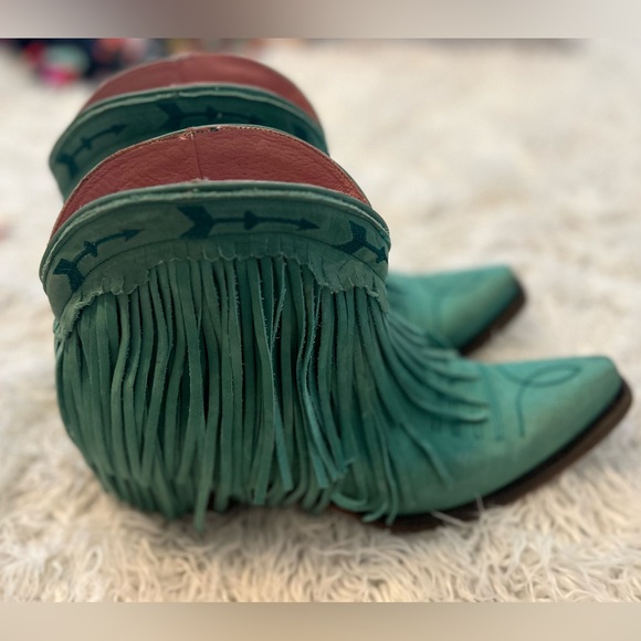 Turquoise Ankle Boots with Fringe and Western Stitching - Picture 5 of 7